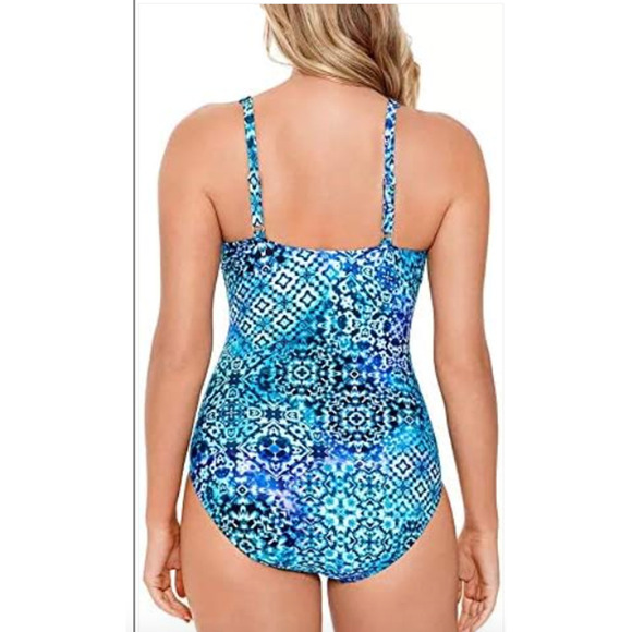 SWIM Solutions Beaded One Piece Blue Tummy Control Swimsuit 8 NWT - Picture 2 of 7